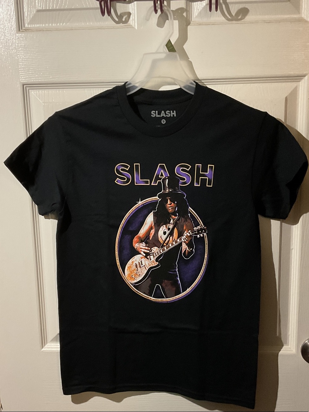 Slash Black Short-Sleeve Graphic Band Tee with Purple Accent